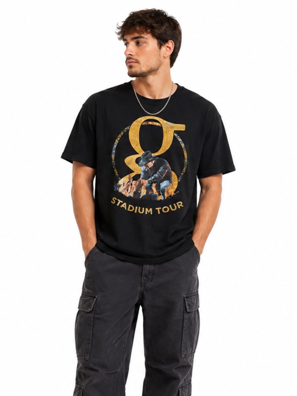 Garth Brooks Stadium Tour Concert T-Shirt Black Graphic Tee XL Country Music